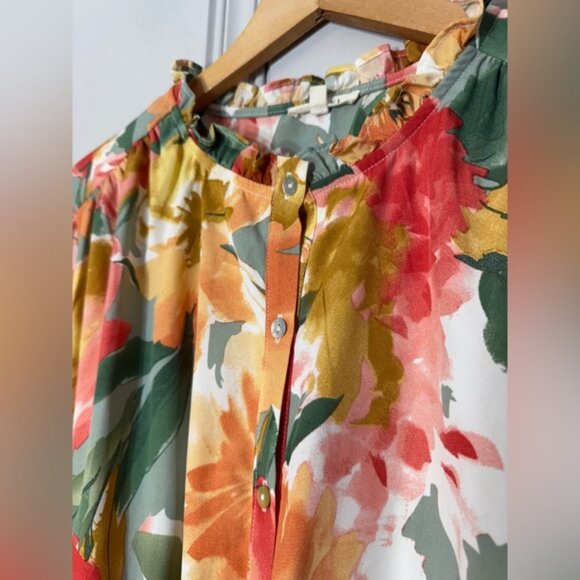 Jodifl Floral Watercolor Blooms Dress Long Sleeves Ruffle Boho Poet Size Large - Picture 6 of 16